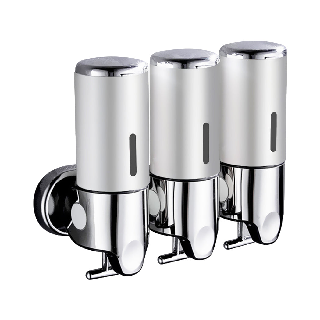 3 Bottles Bathroom Shower Soap Shampoo Gel Dispenser Pump Wall 1500ml Silver