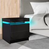 Levede Bedside Tables Drawers RGB LED Side Table High Gloss Nightstand Cabinet