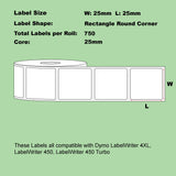 96 Rolls Pack Blumax Alternative White Labels for Dymo #929120 25mm x 25mm 750L