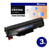 3 Pack Blumax Alternative for HP CB436A(36A) Black Toner Cartridges