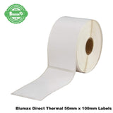 6x Blumax Direct Thermal (Zebra) 50mm x 100mm (50mm Out) 400L White Labels