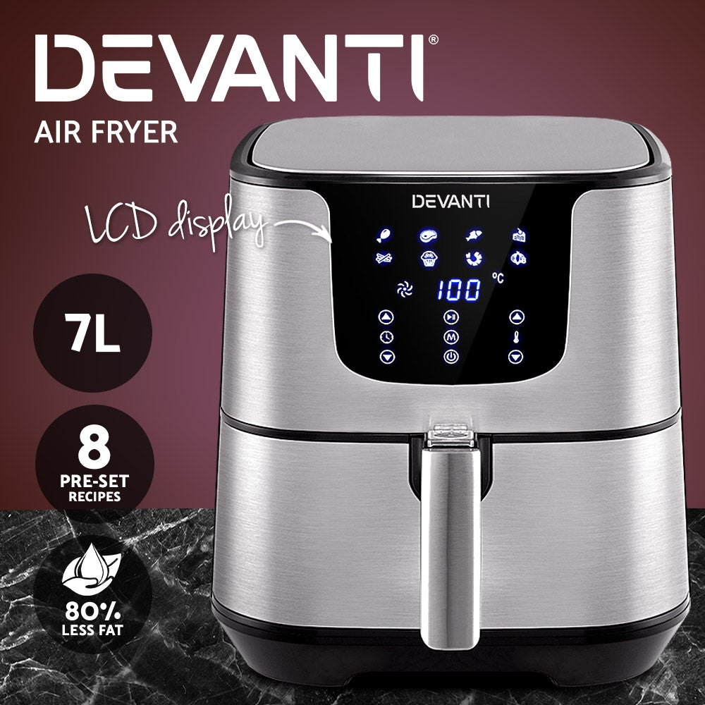 Devanti Air Fryer 7L LCD Fryers Oil Free Oven Airfryer Kitchen Healthy Cooker