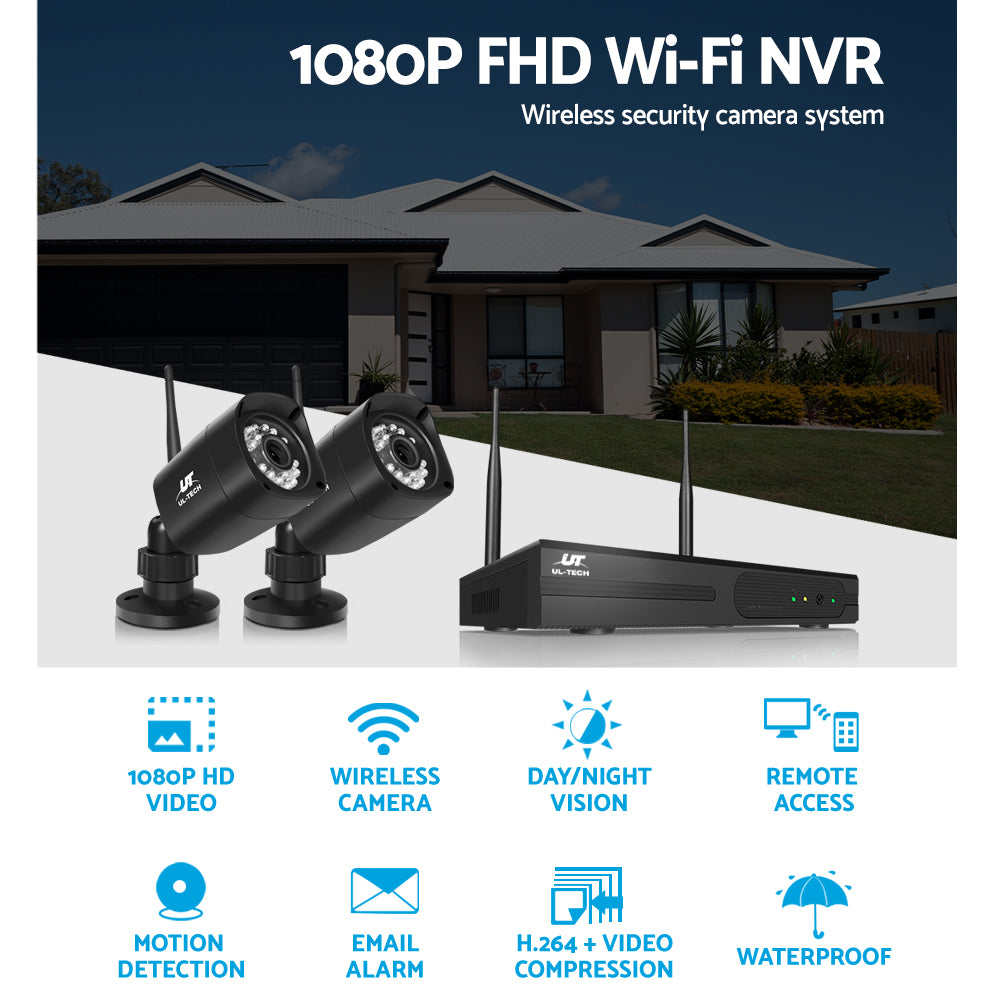 UL-TECH 1080P 4CH NVR Wireless 4 Security Cameras Set
