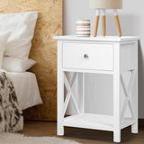 Artiss Bedside Table 1 Drawer with Shelf - EMMA White