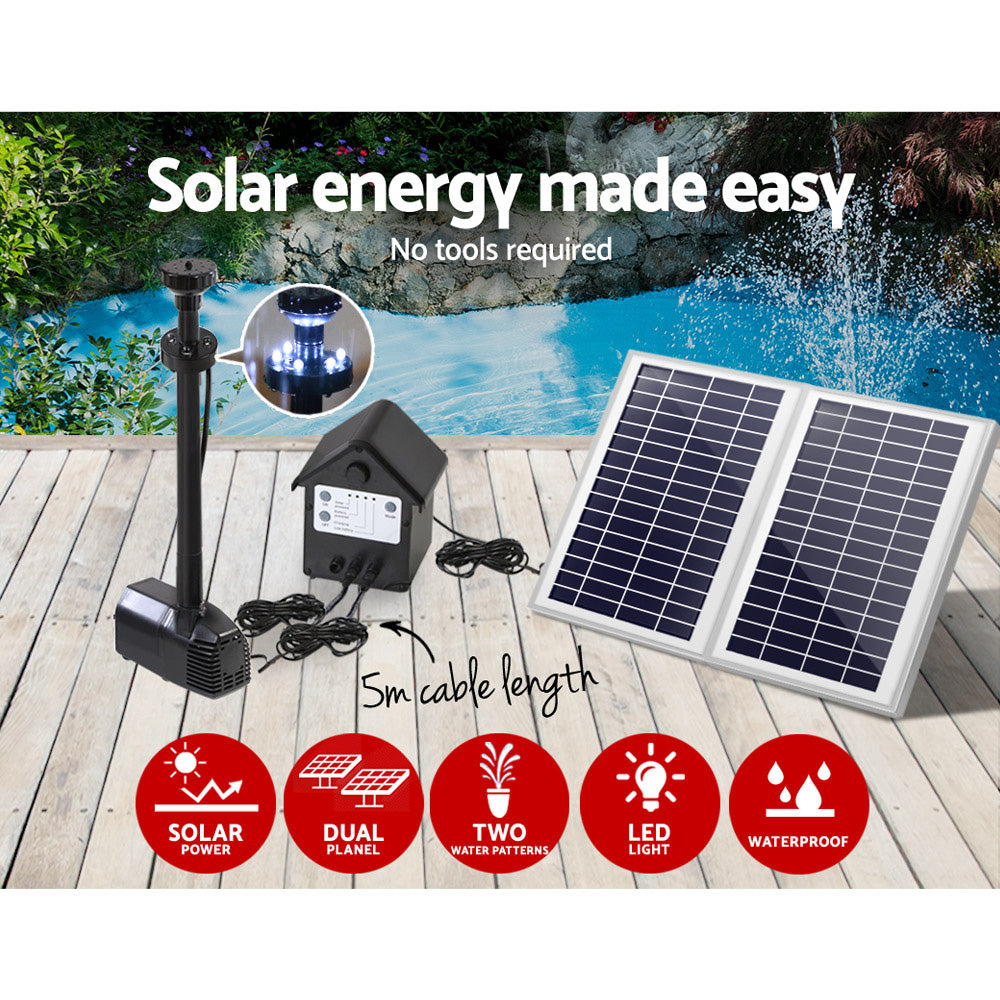 Gardeon 110W LED Lights Solar Fountain with Battery Outdoor Fountains Submersible Water Pump