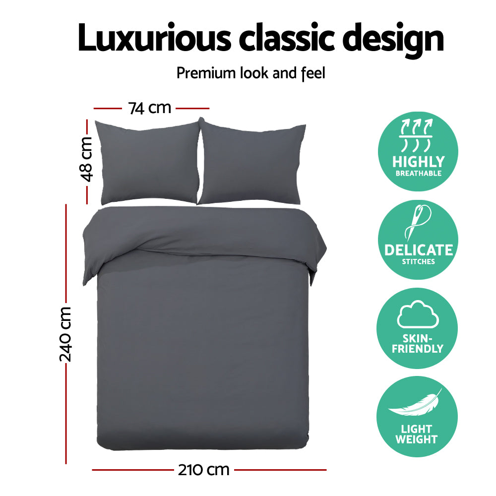 Giselle Bedding King Size Classic Quilt Cover Set - Charcoal