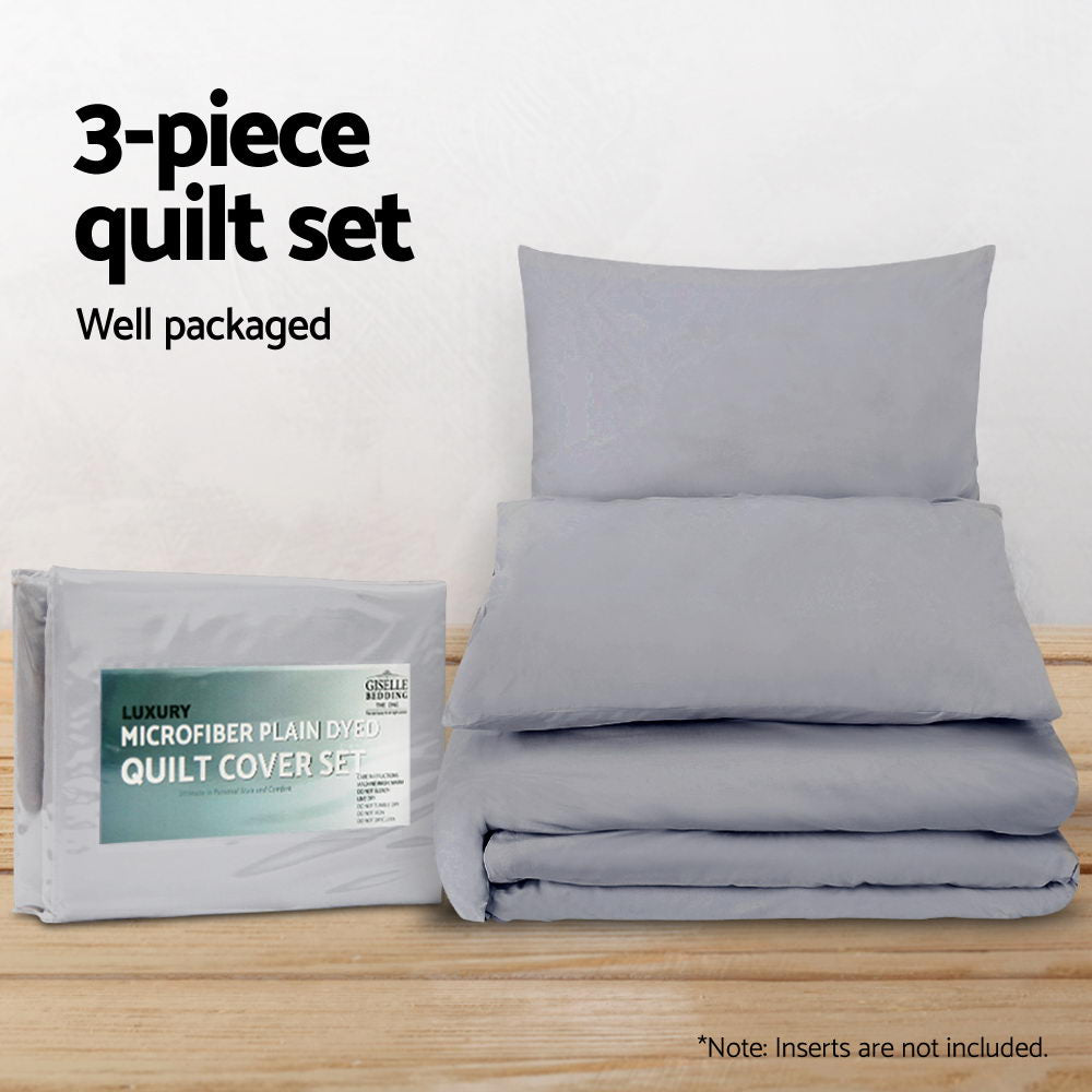 Giselle Quilt Cover Set Classic Grey - Queen