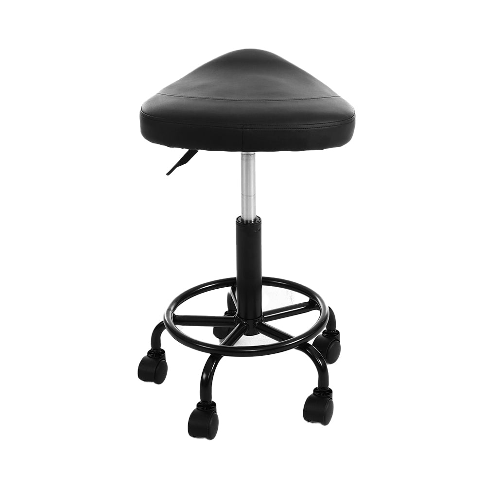 Artiss Set of 2 Saddle Chair Salon Stool Black Swivel Stools Hydraulic Lift Barber Black