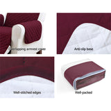Artiss Sofa Cover Quilted Couch Covers Lounge Protector Slipcovers 3 Seater Burgundy