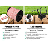 Giantz 3km Solar Electric Fence Energiser Charger with 400M Tape and 25pcs Insulators