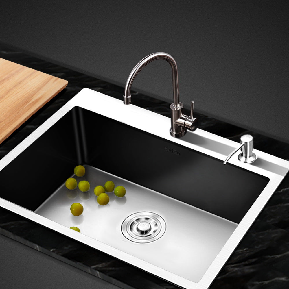 Cefito 60cm x 45cm Stainless Steel Kitchen Sink Flush/Drop-in Mount Silver