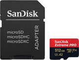 SANDISK SDSQXCZ-512G-GN6MA MICRO EXTREME PRO A2 V30 UHS-I/U3 170R/90W SDXC CARD WITH ADAPTER