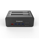 Simplecom SD352 USB 3.0 to Dual SATA Aluminium Docking Station with 3-Port Hub and 1 Port 2.1A USB Charger