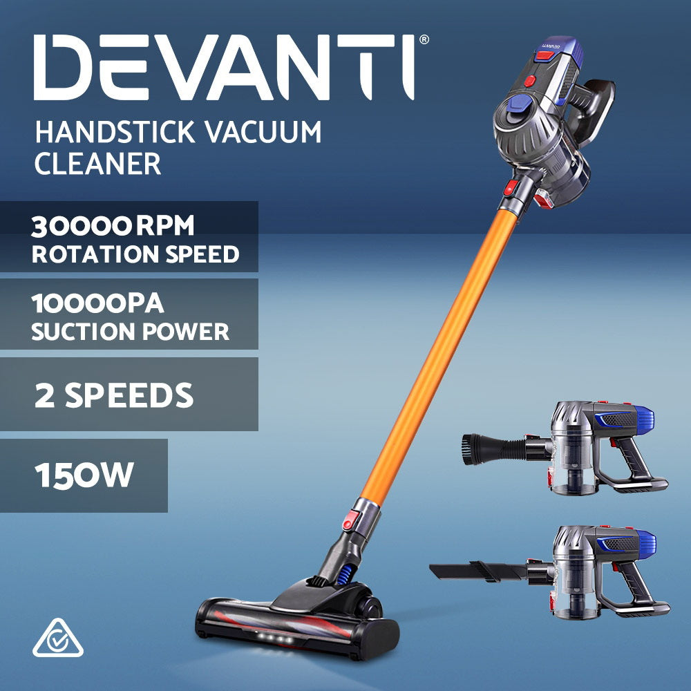 Devanti Handheld Vacuum Cleaner Cordless Stick Handstick Car Vac Bagless 2-Speed LED Headlight Gold