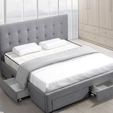 Levede Bed Frame Double King Fabric With Drawers Storage Wooden Mattress Grey