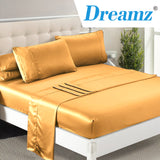 DreamZ Ultra Soft Silky Satin Bed Sheet Set in Double Size in Gold Colour