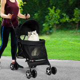 Pet Stroller Dog Cat Pram Foldable Carrier 4 Wheels Large Travel Pushchair Black