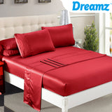 DreamZ Ultra Soft Silky Satin Bed Sheet Set in Single Size in Burgundy Colour
