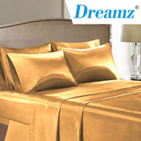 DreamZ Ultra Soft Silky Satin Bed Sheet Set in Double Size in Gold Colour