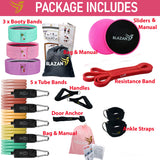 Resistance Exercise Bands Fitness Bundle  21 Pieces Complete Home Workout Tube Booty Bands Heavy Duty Band Gliding Core Sliders